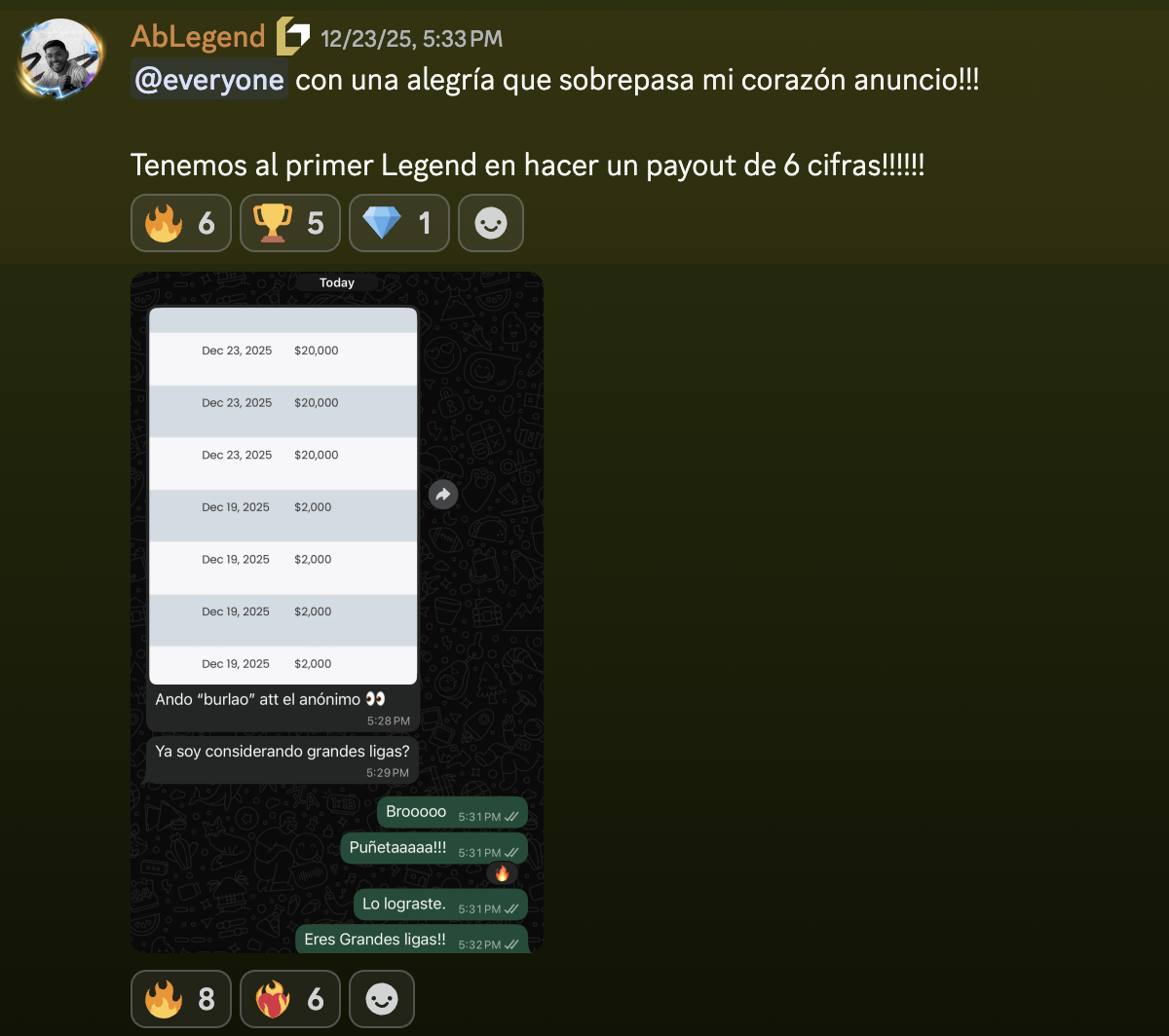 Testimonio en Discord: estudiante reporta resultados de seis cifras.